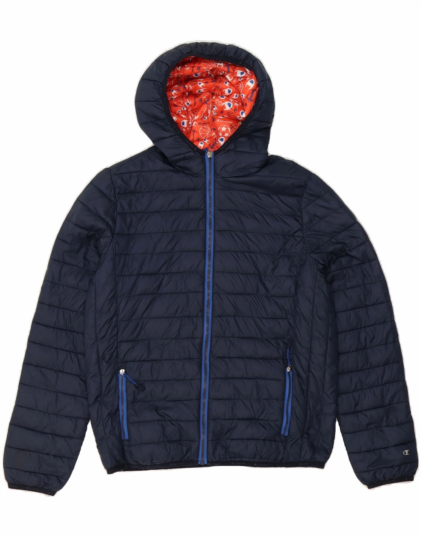 CHAMPION Boys Hooded Padded Jacket 13-14 Years XL Navy Blue University Vegan