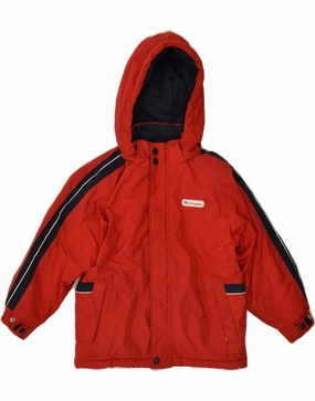 CHAMPION Boys Hooded Padded Jacket 5-6 Years XS Red Colourblock Polyester Christmas