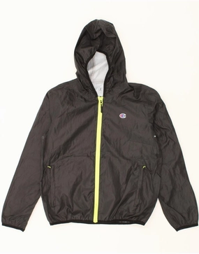 CHAMPION Boys Hooded Rain Jacket 11-12 Years Large Black Polyester Display concert