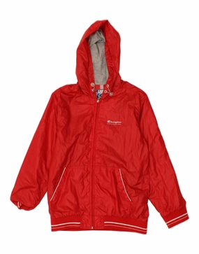CHAMPION Boys Hooded Rain Jacket 11-12 Years Large Red Polyester Flex Mobility System