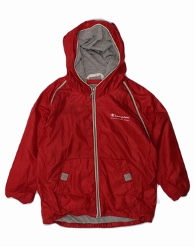 CHAMPION Boys Hooded Rain Jacket 2-3 Years XL Red Polyester Benchmark