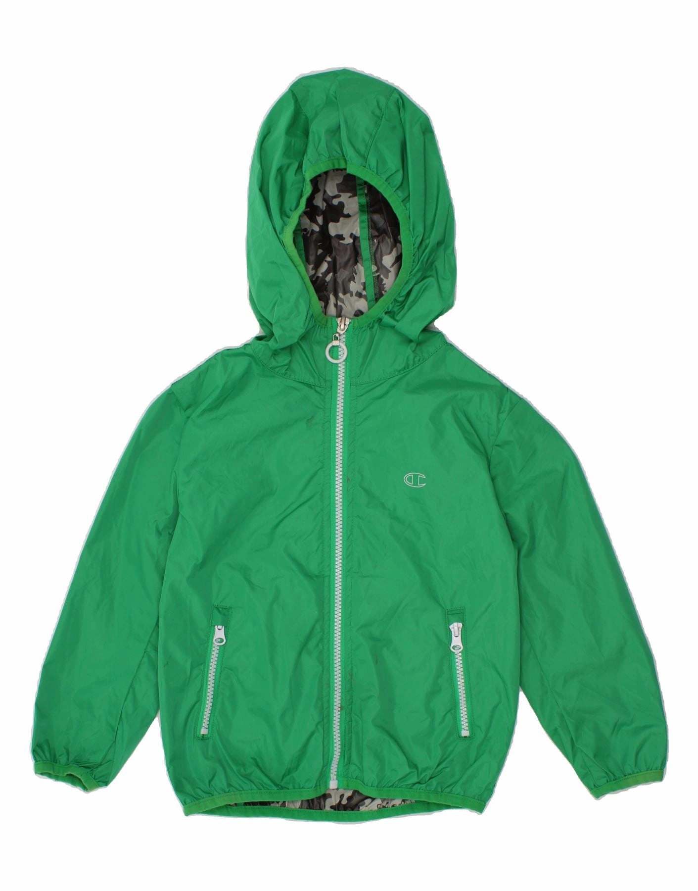 Winter Coat CHAMPION Boys Hooded Rain Jacket 3-4 Years 2XS Green Polyamide