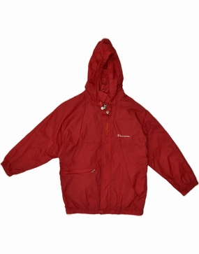 CHAMPION Boys Hooded Rain Jacket 5-6 Years XS Red Polyester Grid Backlined Interior Memory