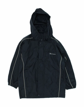 CHAMPION Boys Hooded Rain Jacket 7-8 Years Navy Blue Polyester AbrasionResistant Edging High Neck
