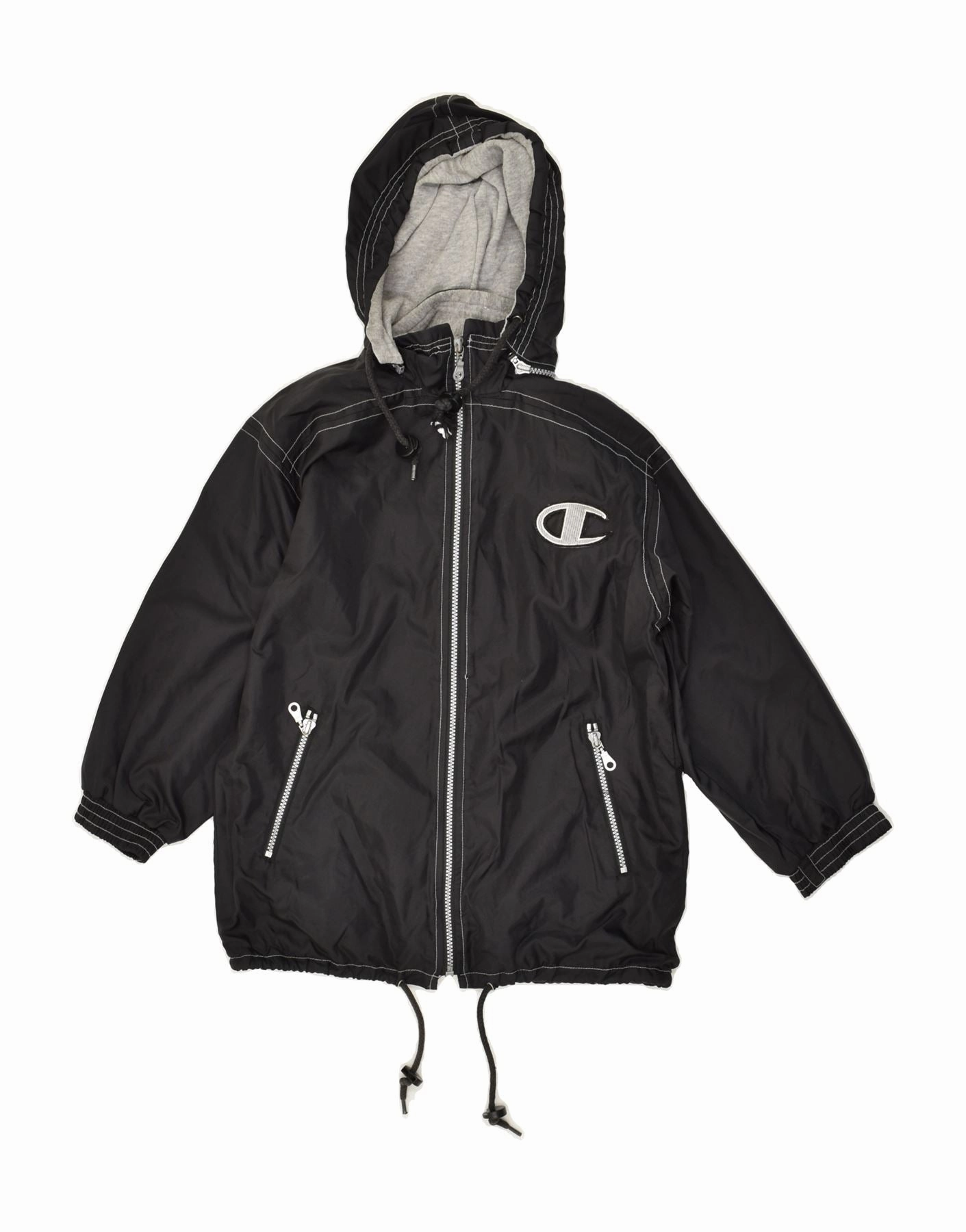 motorcycle CHAMPION Boys Hooded Windbreaker Jacket 9-10 Years Black Polyamide