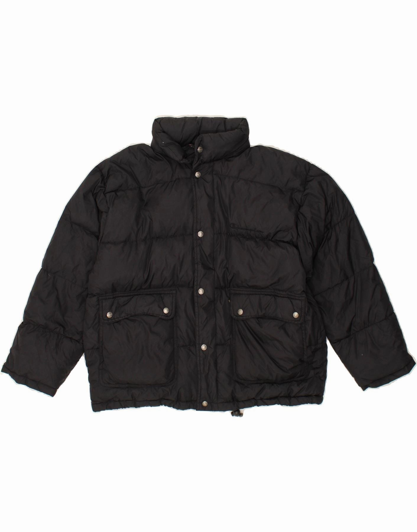 CHAMPION Boys Loose Fit Hooded Padded Jacket 11-12 Years Large Black Nylon Fashionable Outerwear