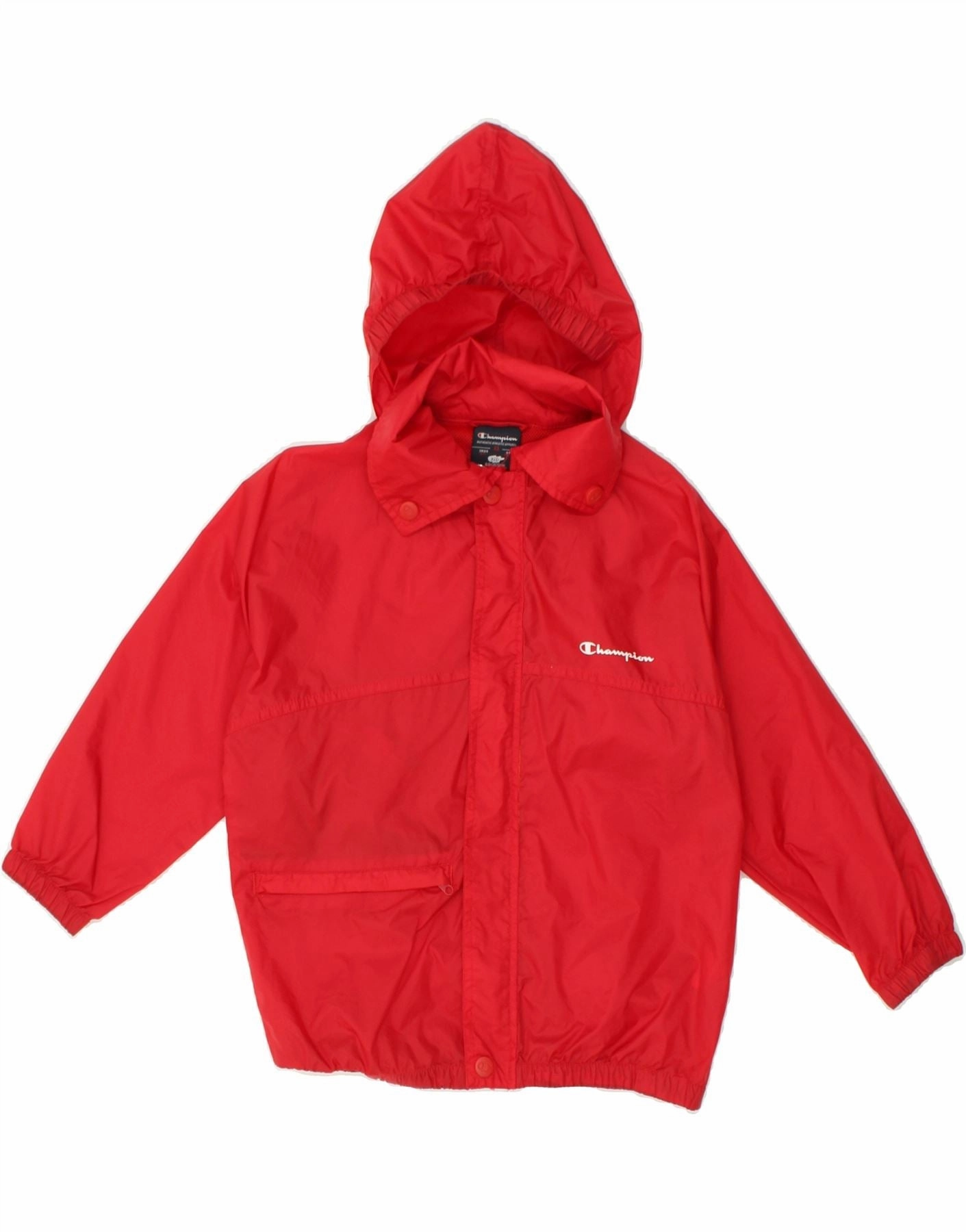 CHAMPION Boys Loose Fit Hooded Rain Jacket 5-6 Years XS Red Polyamide NonIrritating Tagless Neck Dresser