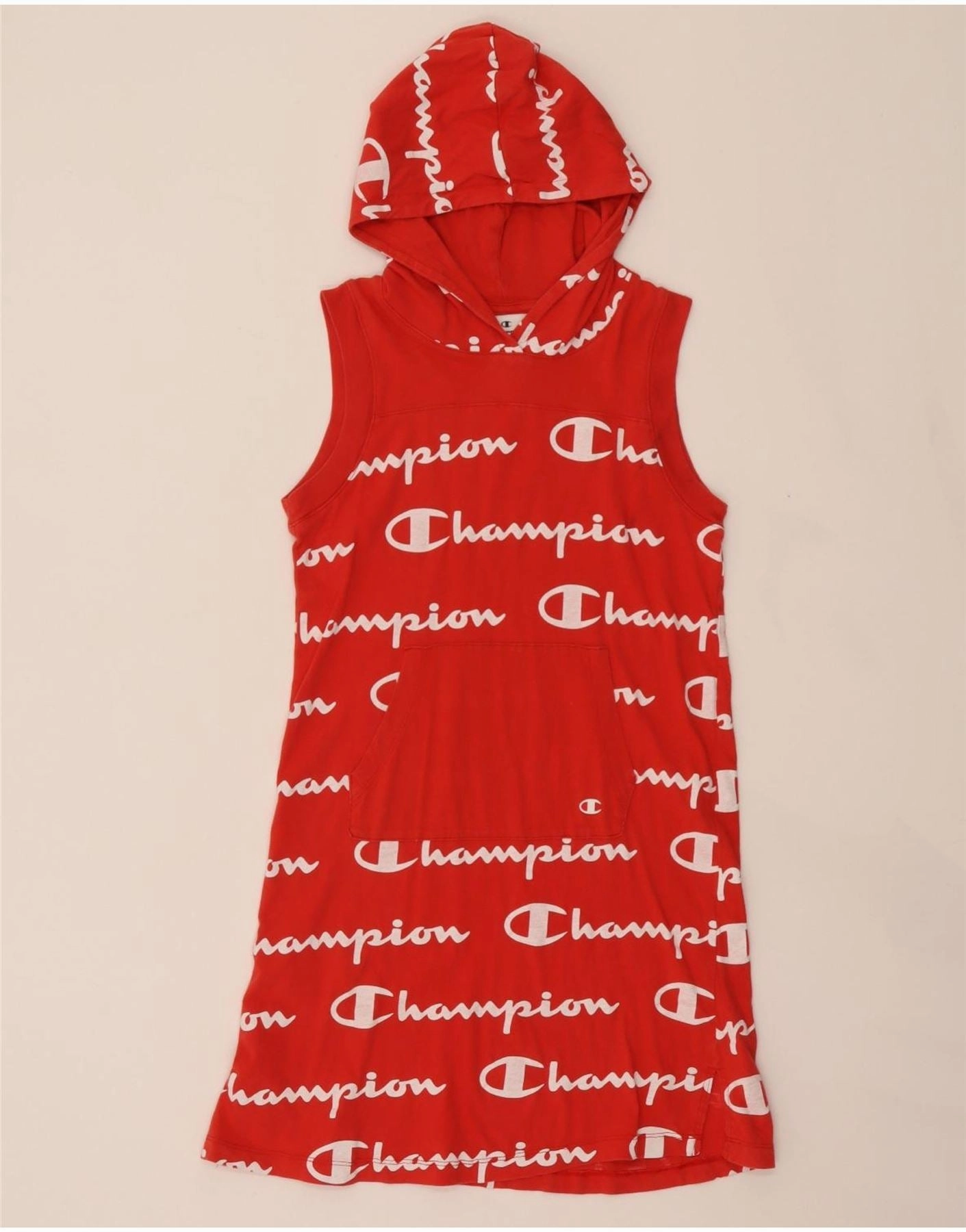 Smart Cut Minimal Motion CHAMPION Girls Graphic Hooded T-Shirt Dress 11-12 Years Large Red