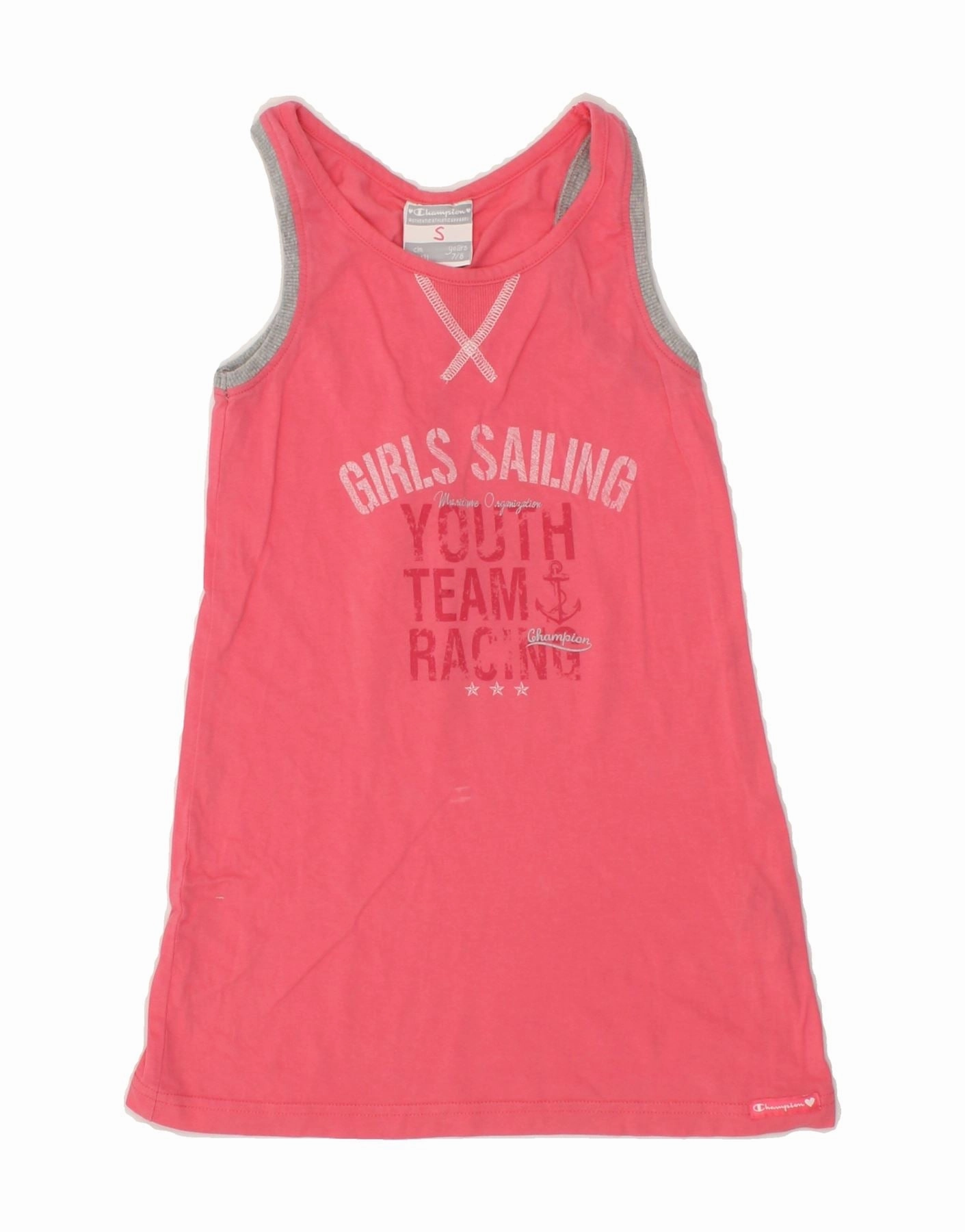 Everyday-Comfort CHAMPION Girls Graphic Sleeveless A-Line Dress 7-8 Years Small Pink Cotton