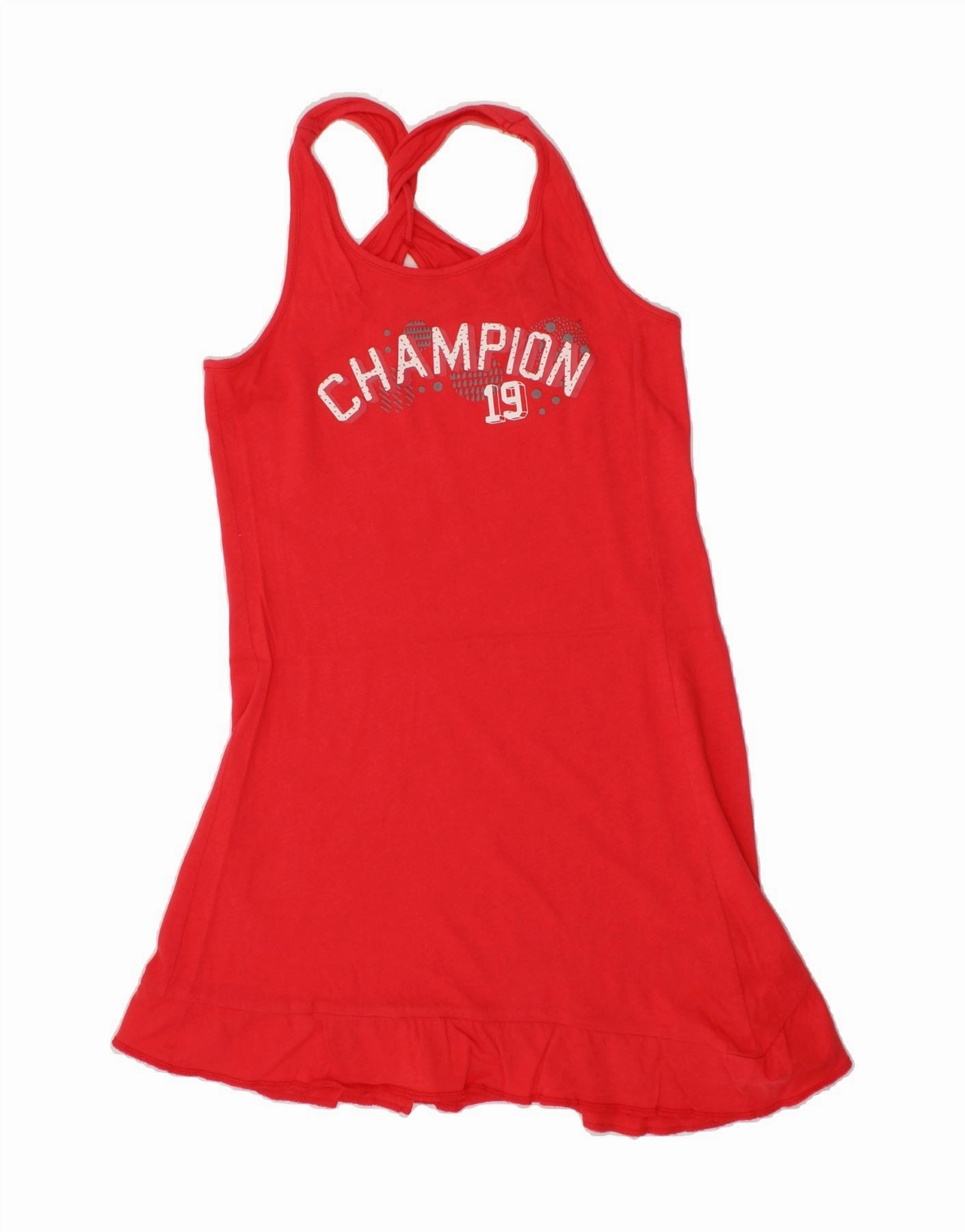 Dark Tones CHAMPION Girls Graphic Sleeveless Halter Dress 5-6 Years XS Red Cotton