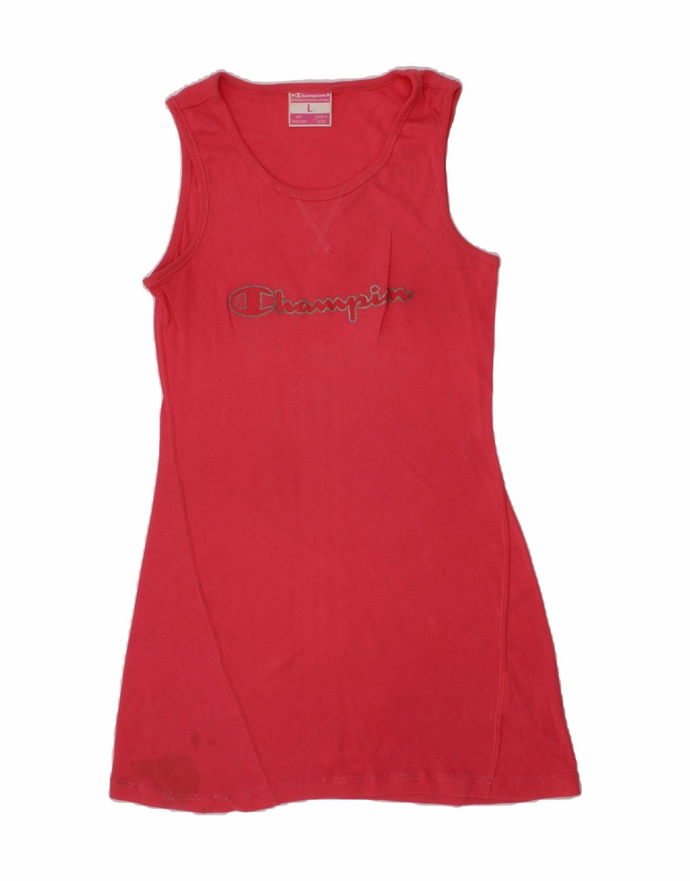 CHAMPION Girls Graphic Sleeveless T-Shirt Dress 11-12 Years Large  Red All Fit Quick Glam
