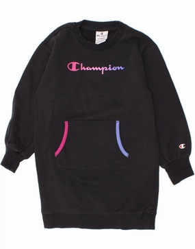 Charming Fit Vacation Vibe CHAMPION Girls Graphic Sweatshirt Jumper Dress 5-6 Years XS Black