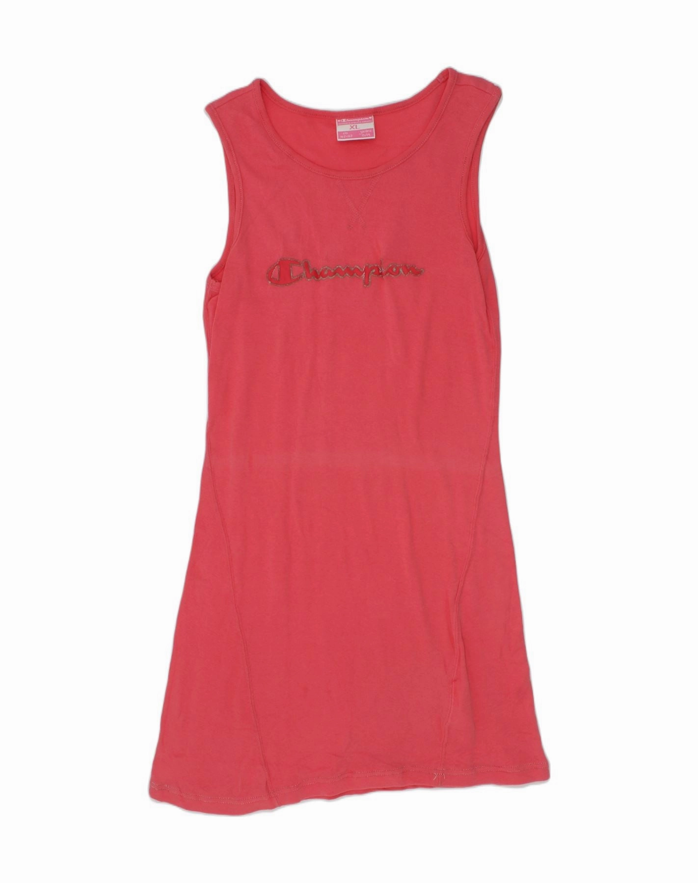 CHAMPION Girls Graphic T-Shirt Dress 13-14 Years XL Pink Cotton Outdoor Scene Belted-Style