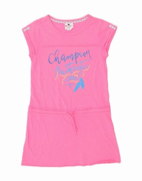 Fitted Style Smooth Feel CHAMPION Girls Graphic T-Shirt Dress 7-8 Years Small Pink