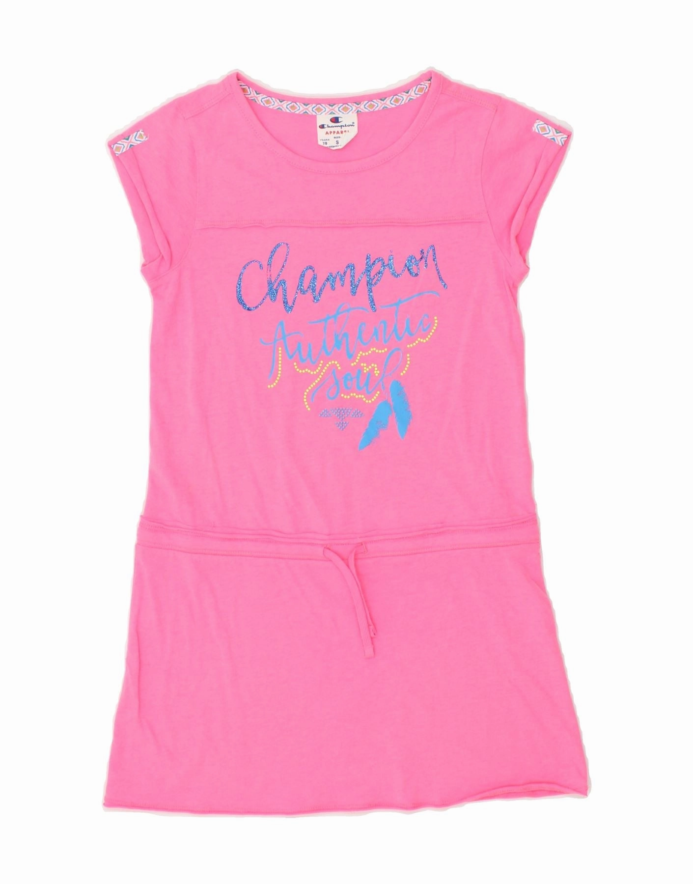 Fitted Style Smooth Feel CHAMPION Girls Graphic T-Shirt Dress 7-8 Years Small Pink
