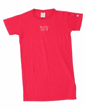 CHAMPION Girls Graphic T-Shirt Dress 9-10 Years Pink Flutter-Sleeve