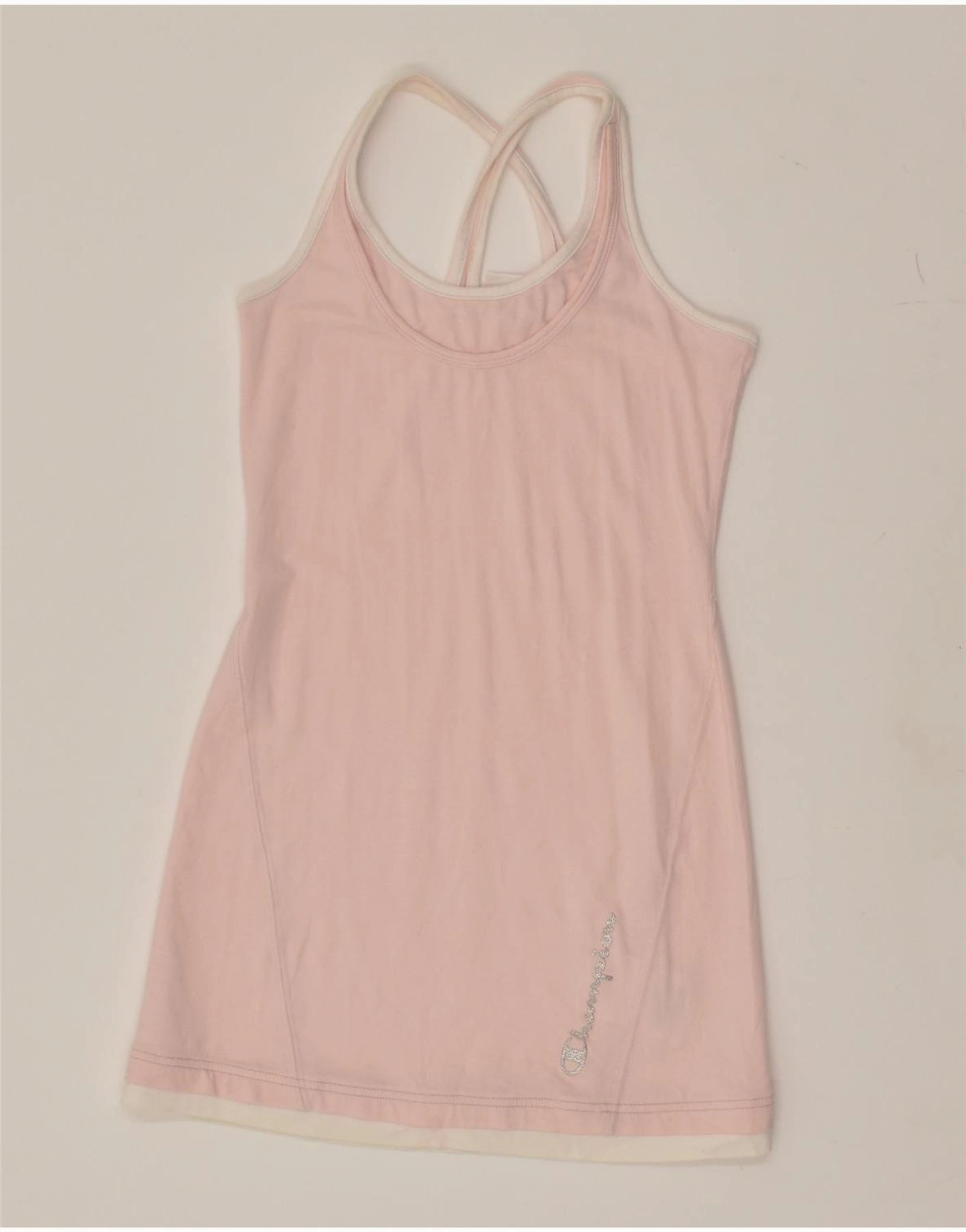 CHAMPION Girls Graphic Tennis Dress 11-12 Years Large Pink Cotton spring fashion Flowy Cut
