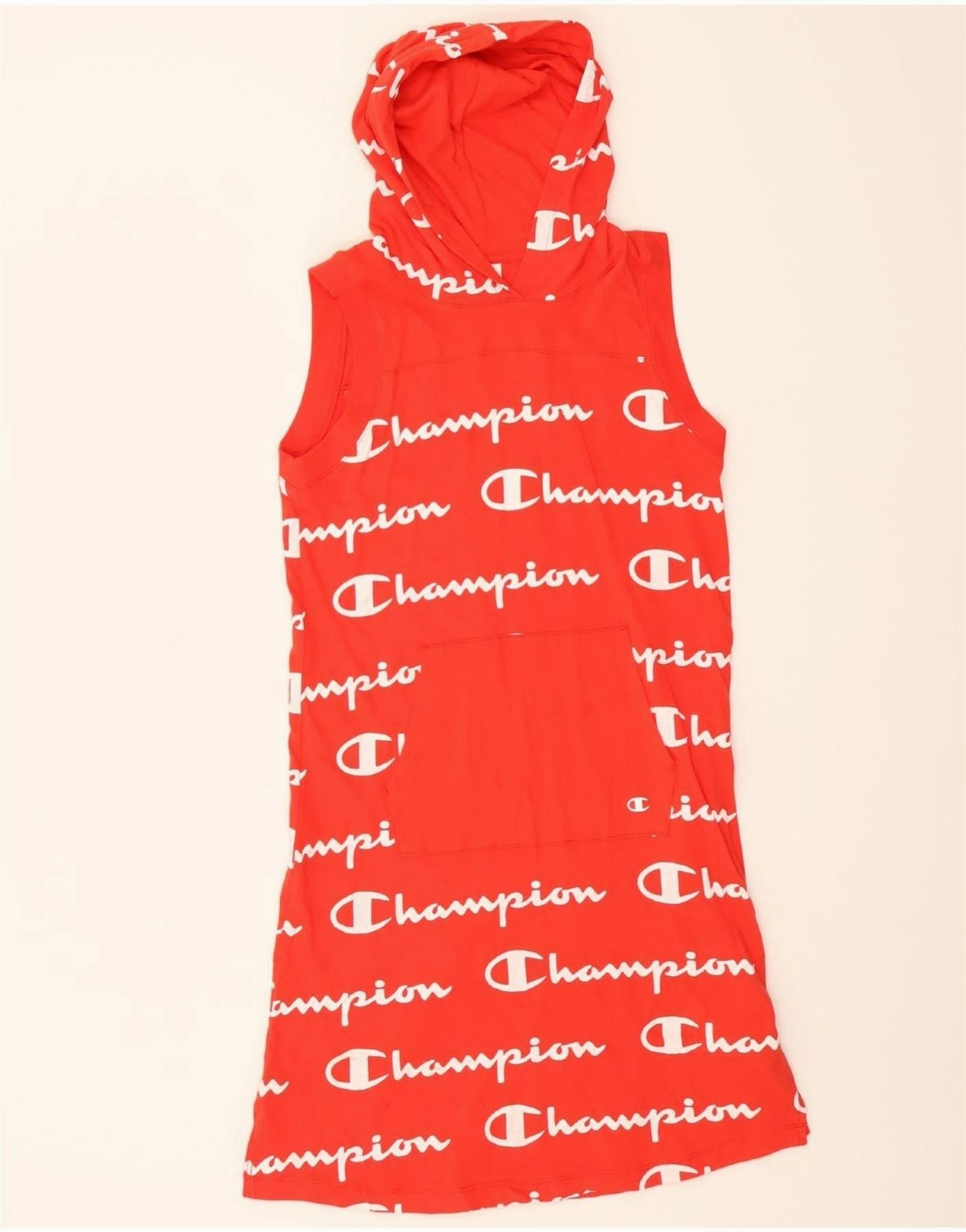 CHAMPION Girls Hooded Sleeveless Jumper Dress 13-14 Years XL Red Cotton ComfortFitDesign Cotton Skin
