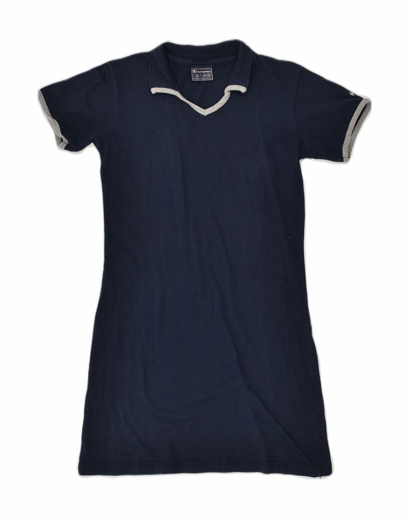 CHAMPION Girls Polo Dress 13-14 Years Navy Blue Cotton Basic Fashion Long Sleeve
