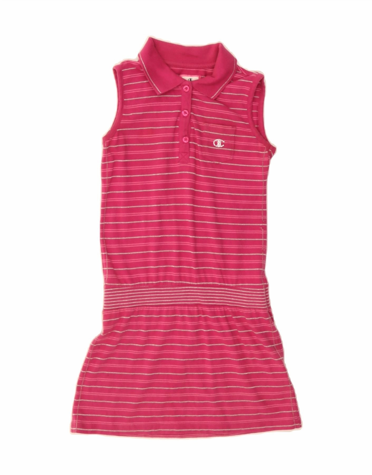 Sleek Tone CHAMPION Girls Sleeveless Polo Dress 11-12 Years Large  Pink Striped