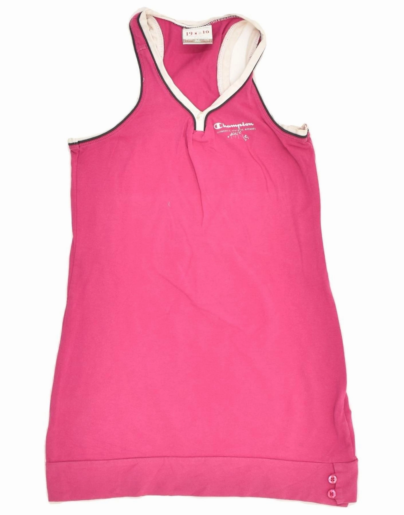 CHAMPION Girls Sleeveless T-Shirt Dress 9-10 Years Medium Pink Cotton Smart and Sleek Smart Look