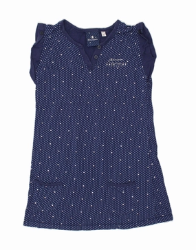 CHAMPION Girls T-Shirt Dress 11-12 Years Large  Navy Blue Polka Dot Cotton Shared Glow