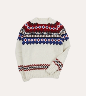 Chamula for Drake's Ecru and Red Fairisle Merino Jumper Relaxed Trend