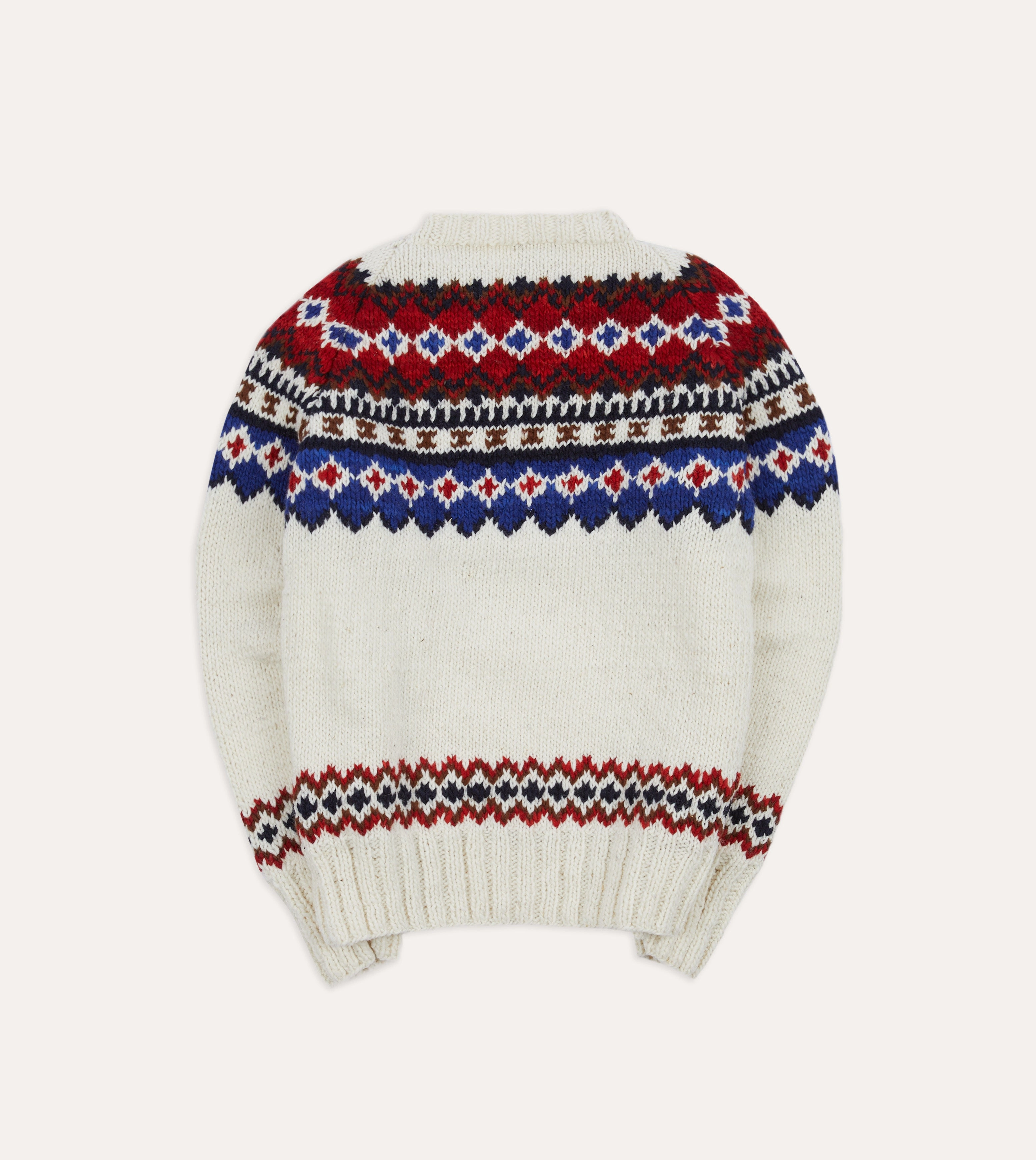 All Day Comfort Chamula for Drake's Ecru and Red Fairisle Merino Jumper