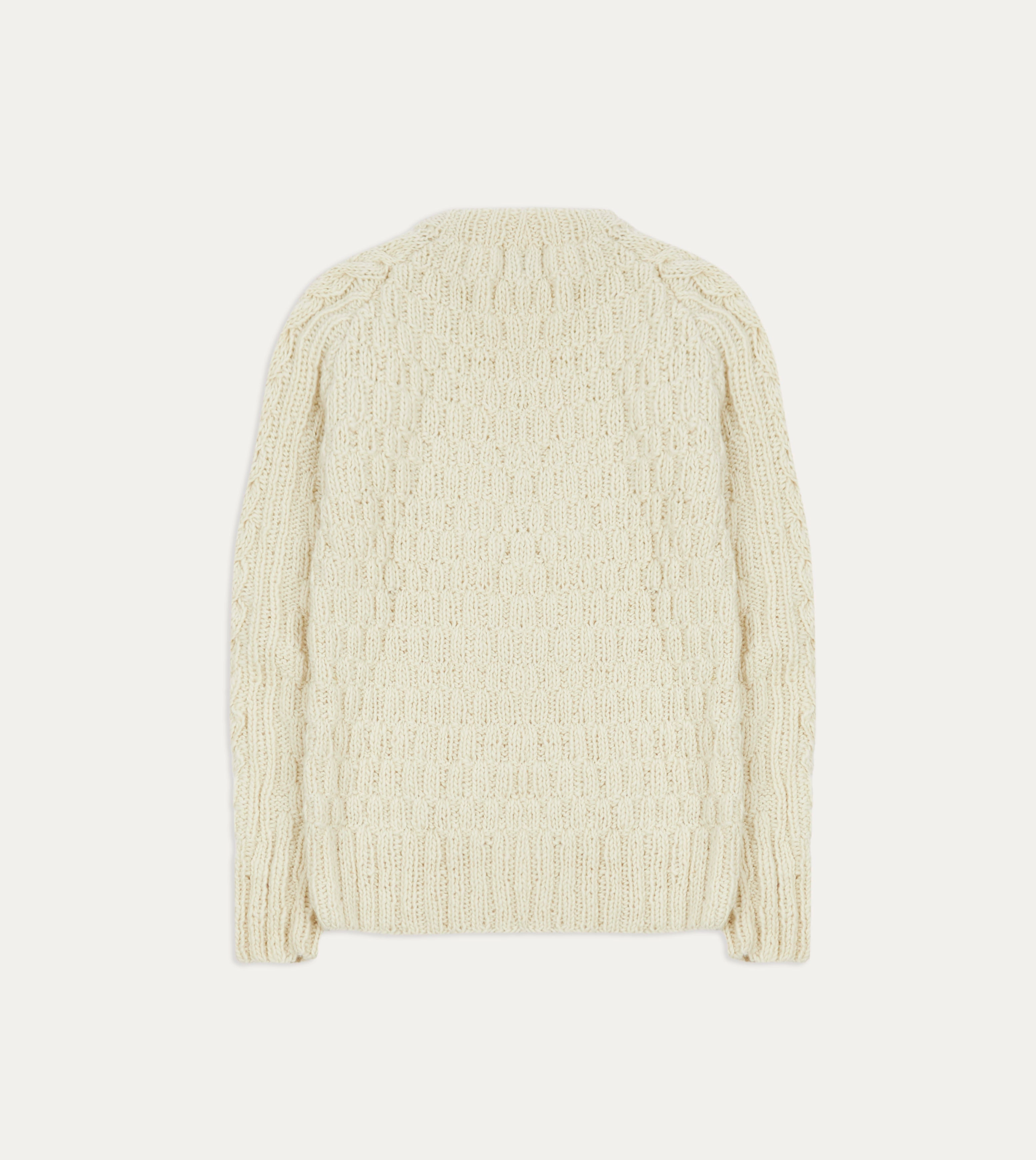 Chamula for Drake's Ecru Cable Knit Merino Jumper Day Wear Flexible Rib Trimming