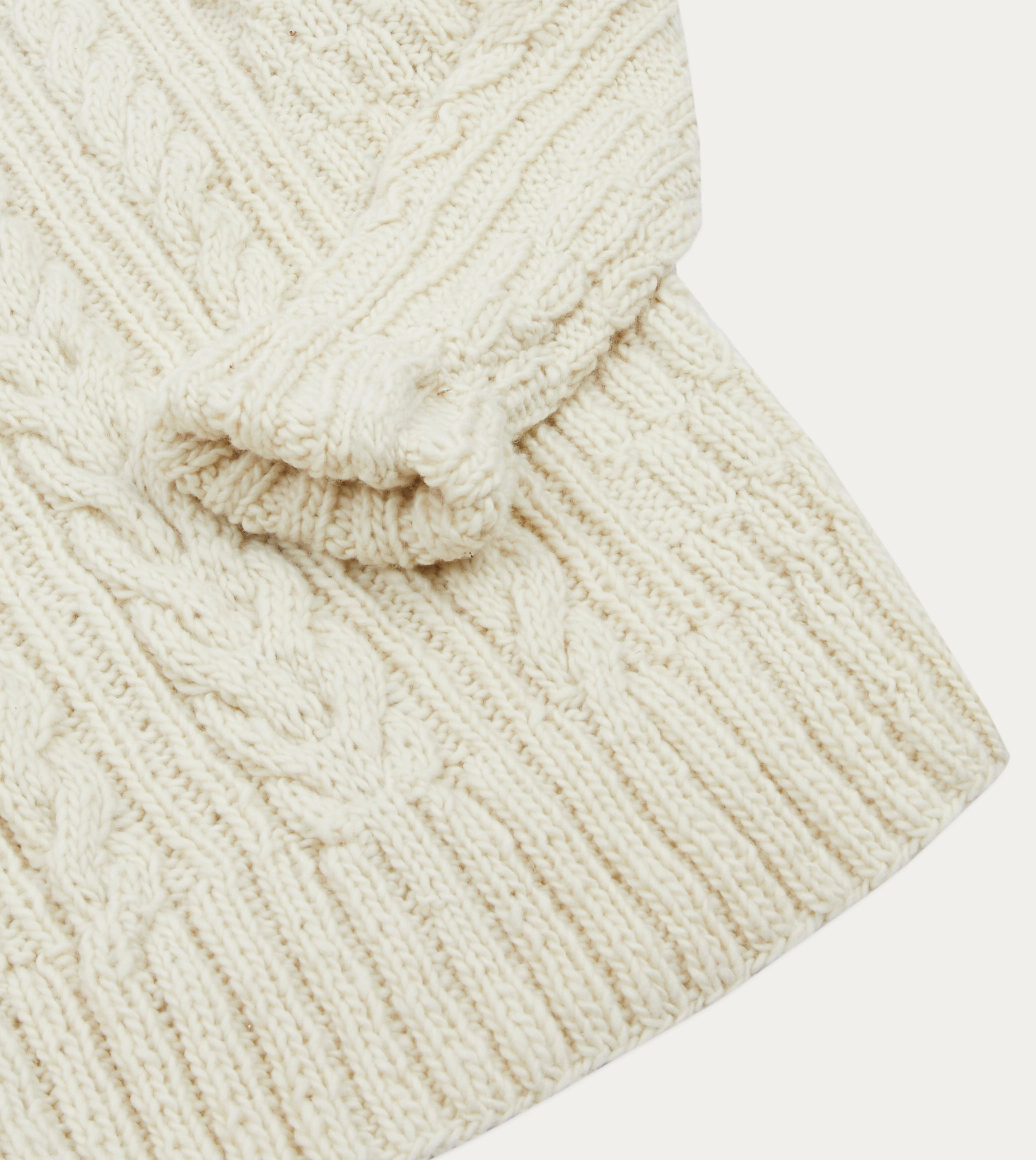Chamula for Drake's Ecru Cable Knit Merino Jumper Under Layer Subtle Fit