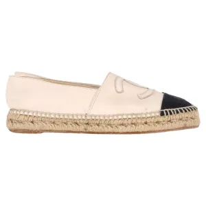 Chanel CC Espadrille Flats in Cream Leather Clear Path