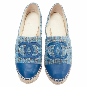 Gentle Support Durable Lift Chanel tweed CC logo leather toe cap espadrille shoes