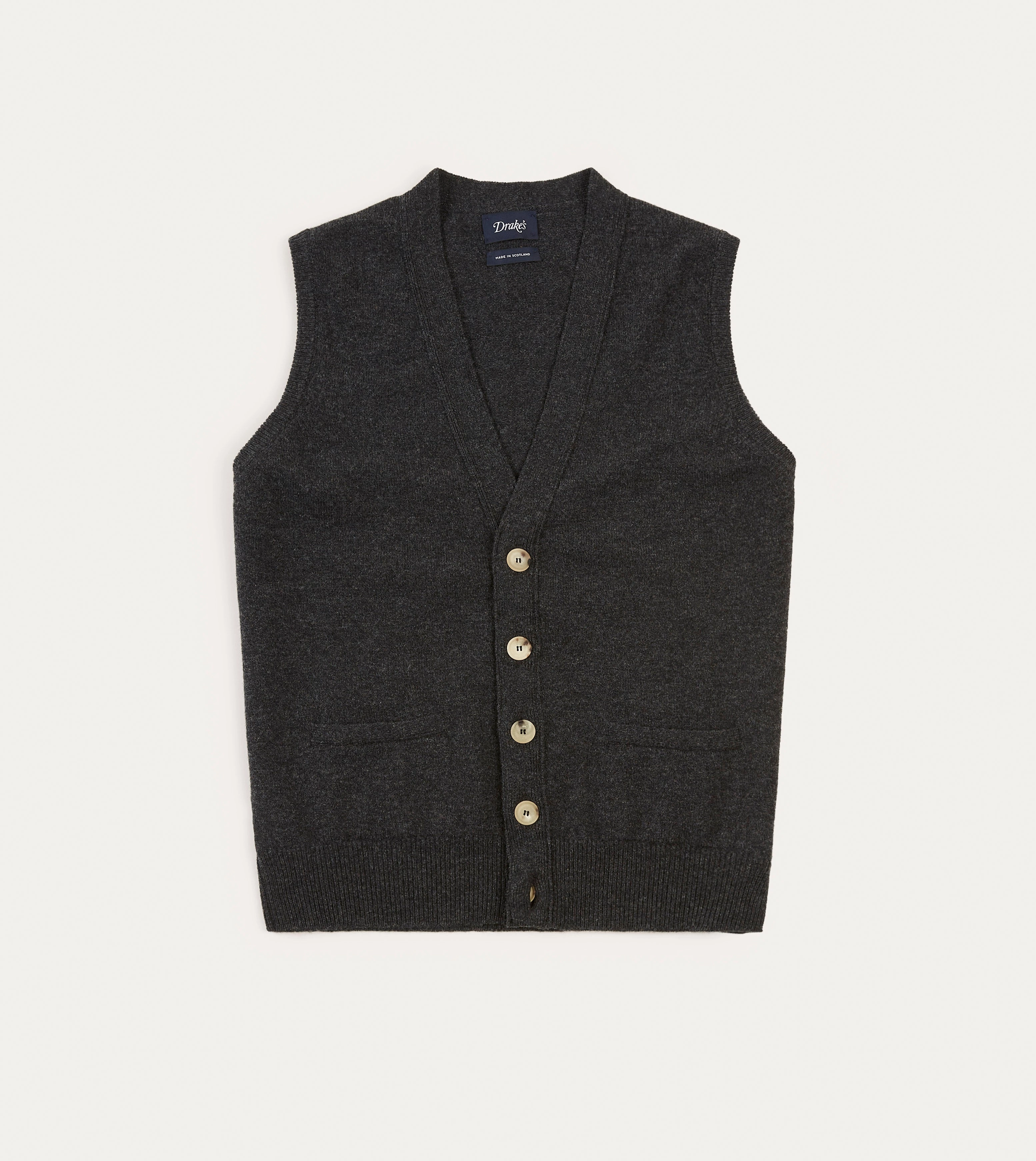 Charcoal Lambswool Sleeveless Cardigan Easy Silhouette Travel Comforted