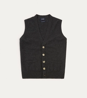 Charcoal Lambswool Sleeveless Cardigan Easy Silhouette Travel Comforted