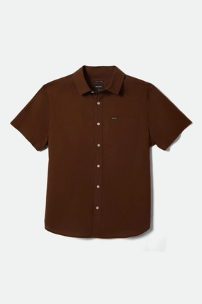 Charter Oxford S/S Shirt - Dark Earth Textured Relaxed Comfort Hooded Neckline