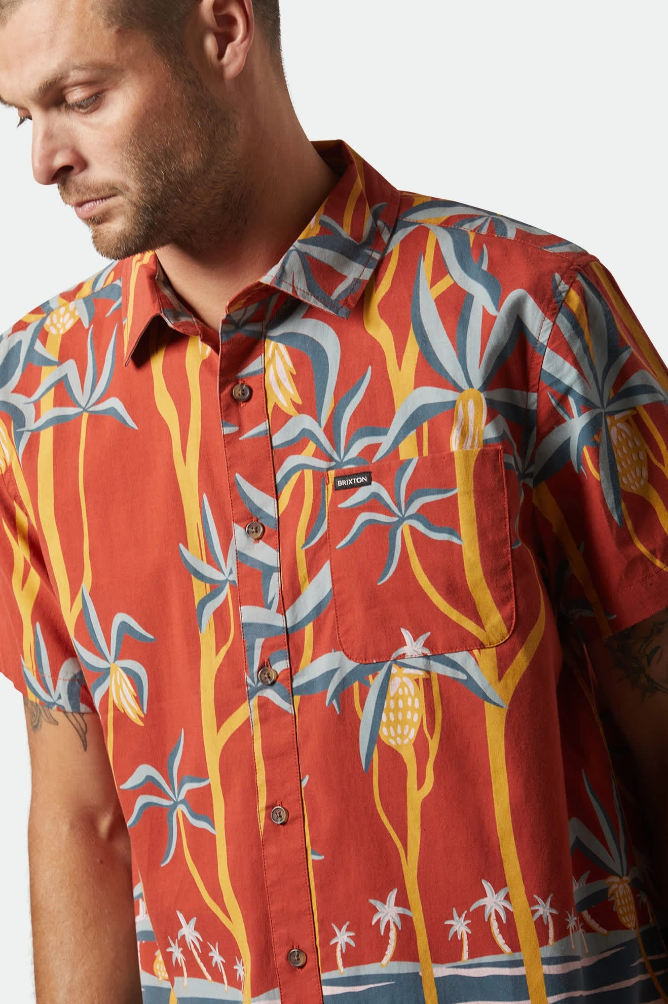 Anti Static Fabric Charter Print S/S Shirt - Dark Red Scenic Trip