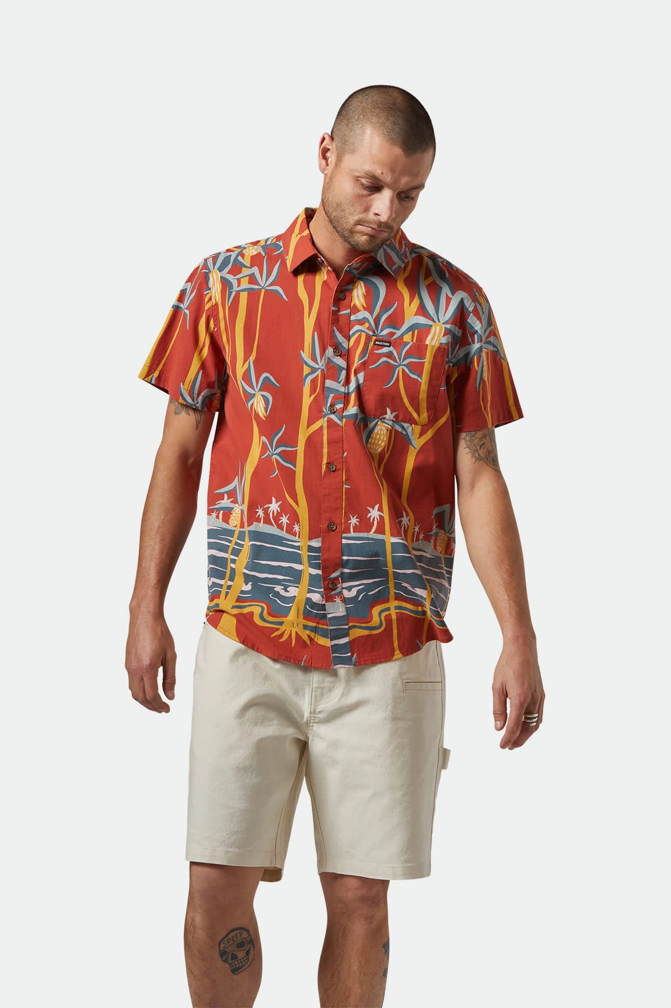 Pullover Design Charter Print S/S Shirt - Dark Red Scenic Trip