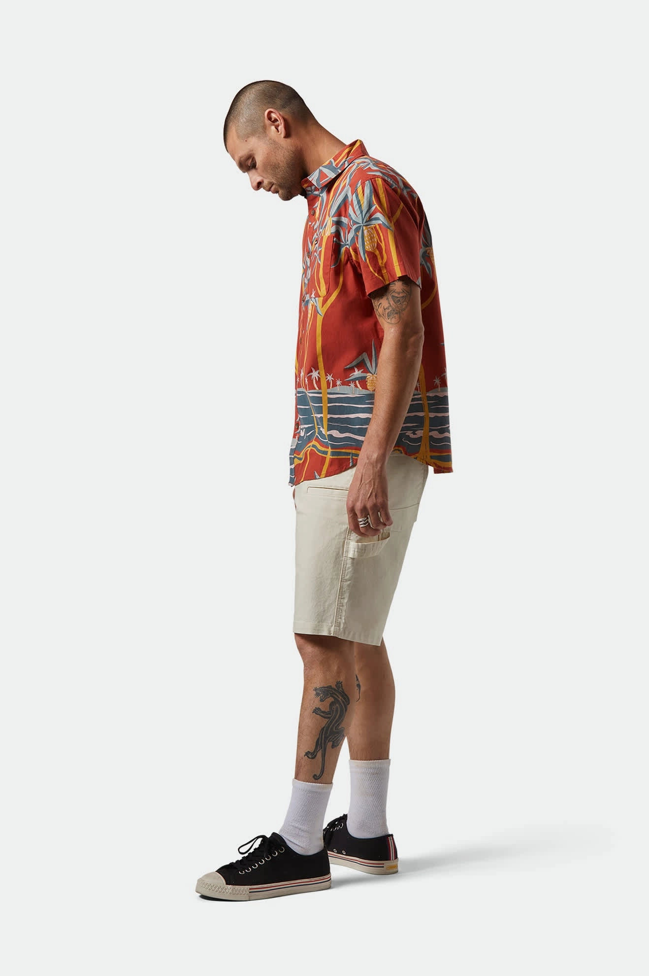 Layered Sleeve Cuffs Vintage Style Charter Print S/S Shirt - Dark Red Scenic Trip