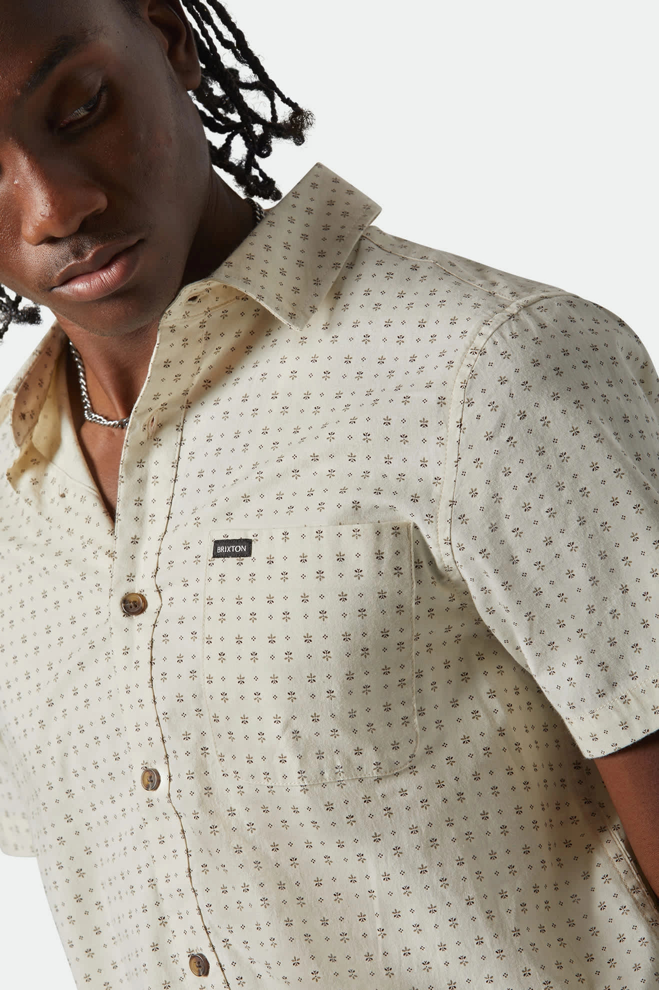 Charter Print S/S Shirt - Off White/Micro Floral Moisture Wicking Material