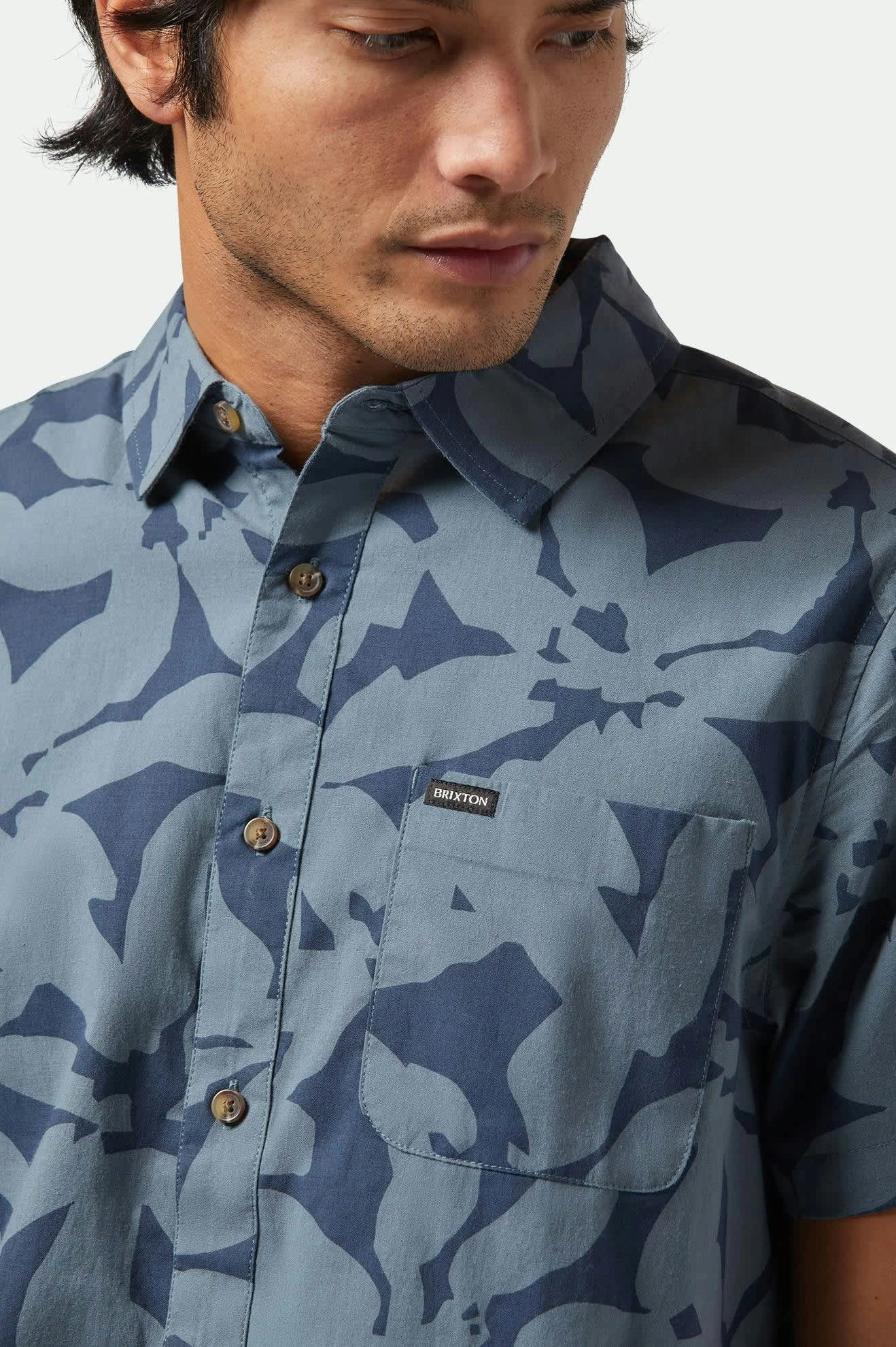 Stretch Fabric Charter Print S/S Shirt - Washed Navy/Azure Blue Floral