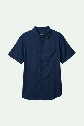 Fitted Design No Chafe Edging Charter Stripe S/S Woven Shirt - Washed Navy/Black