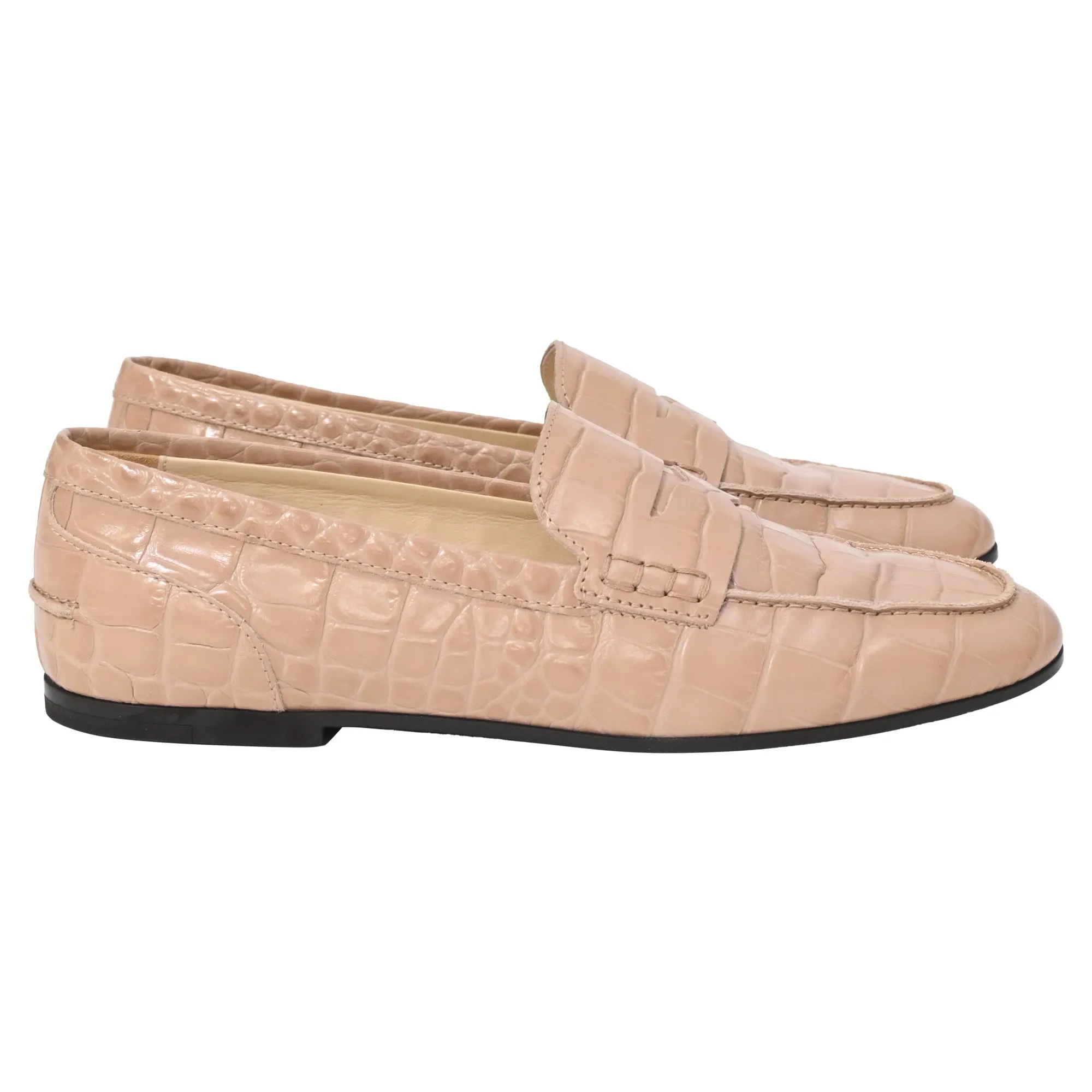 Versatile Padding Neat Step Tod's Croc-Effect Loafers in Beige Leather