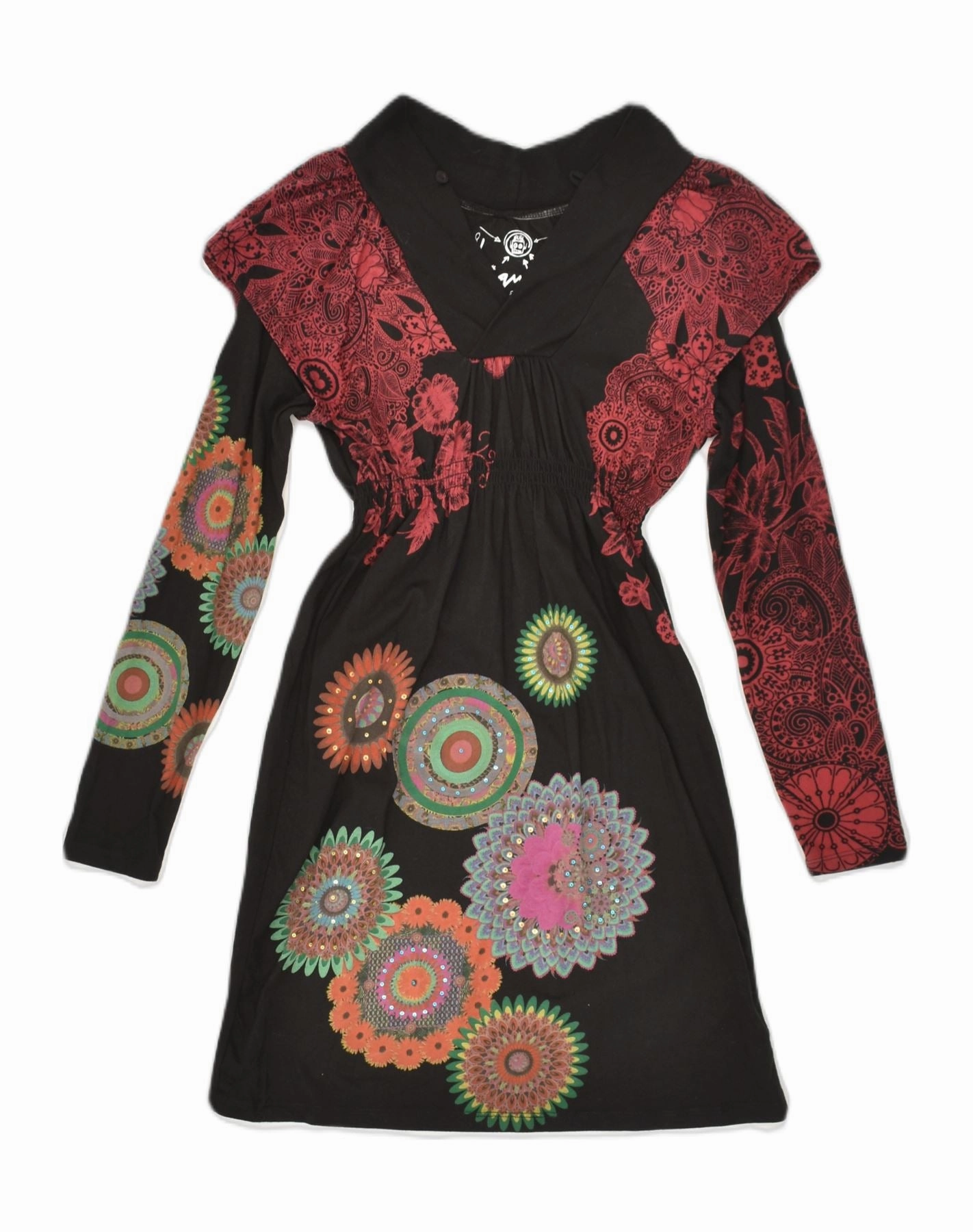 DESIGUAL Girls Long Sleeve Sheath Dress 13-14 Years Black Cotton Modern Wear All-season garment