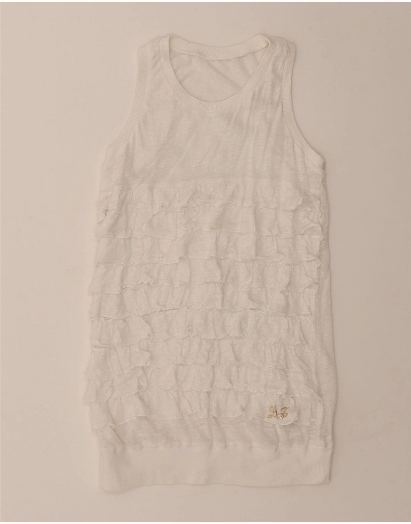 Side-Pocket LIU JO Girls Sleeveless Shift Dress 11-12 Years White Linen