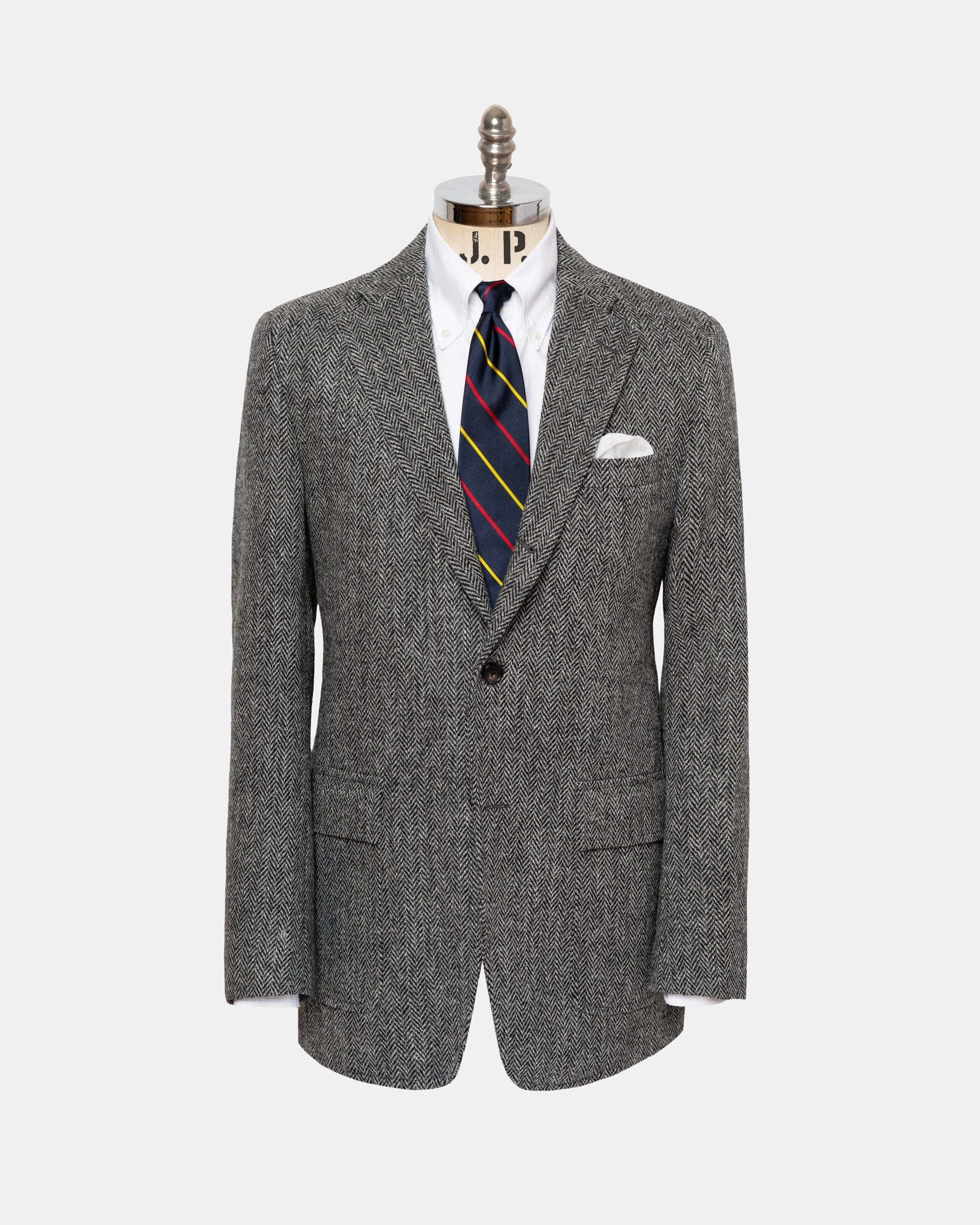 Made-in-USA Black & White Herringbone Harris Tweed Sport Coat Sharp Work Attire