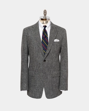 Made-in-USA Black & White Herringbone Harris Tweed Sport Coat Work Ready Classic Fit