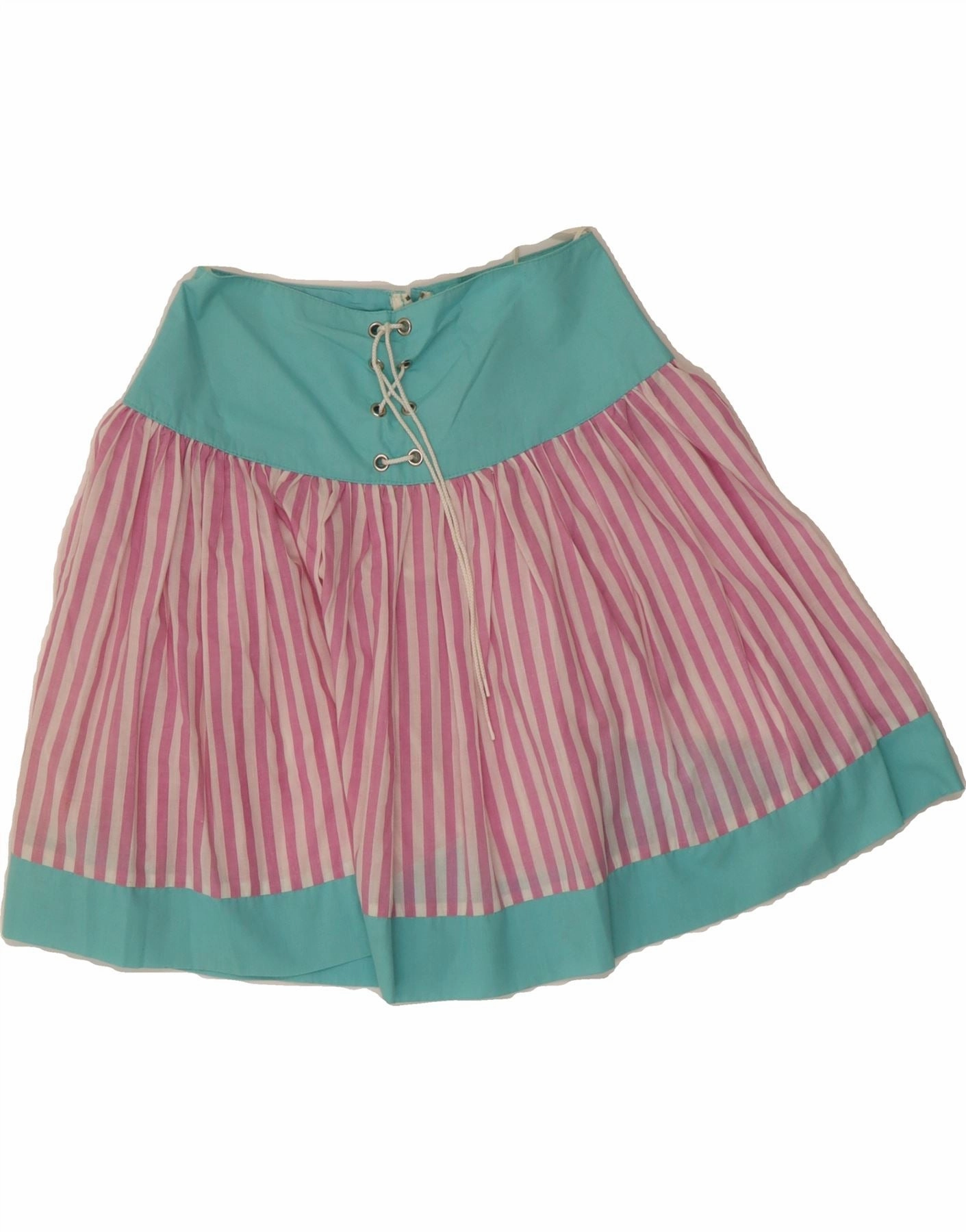 VINTAGE Girls A-Line Skirt 9-10 Years W24 Pink Colourblock Cotton Summer Friendly