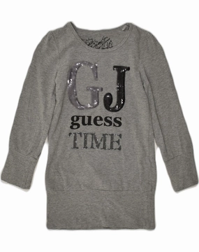 GUESS Girls Graphic Sweatshirt Jumper Dress 5-6 Years Grey Cotton Daily Go Sleek and Flattering