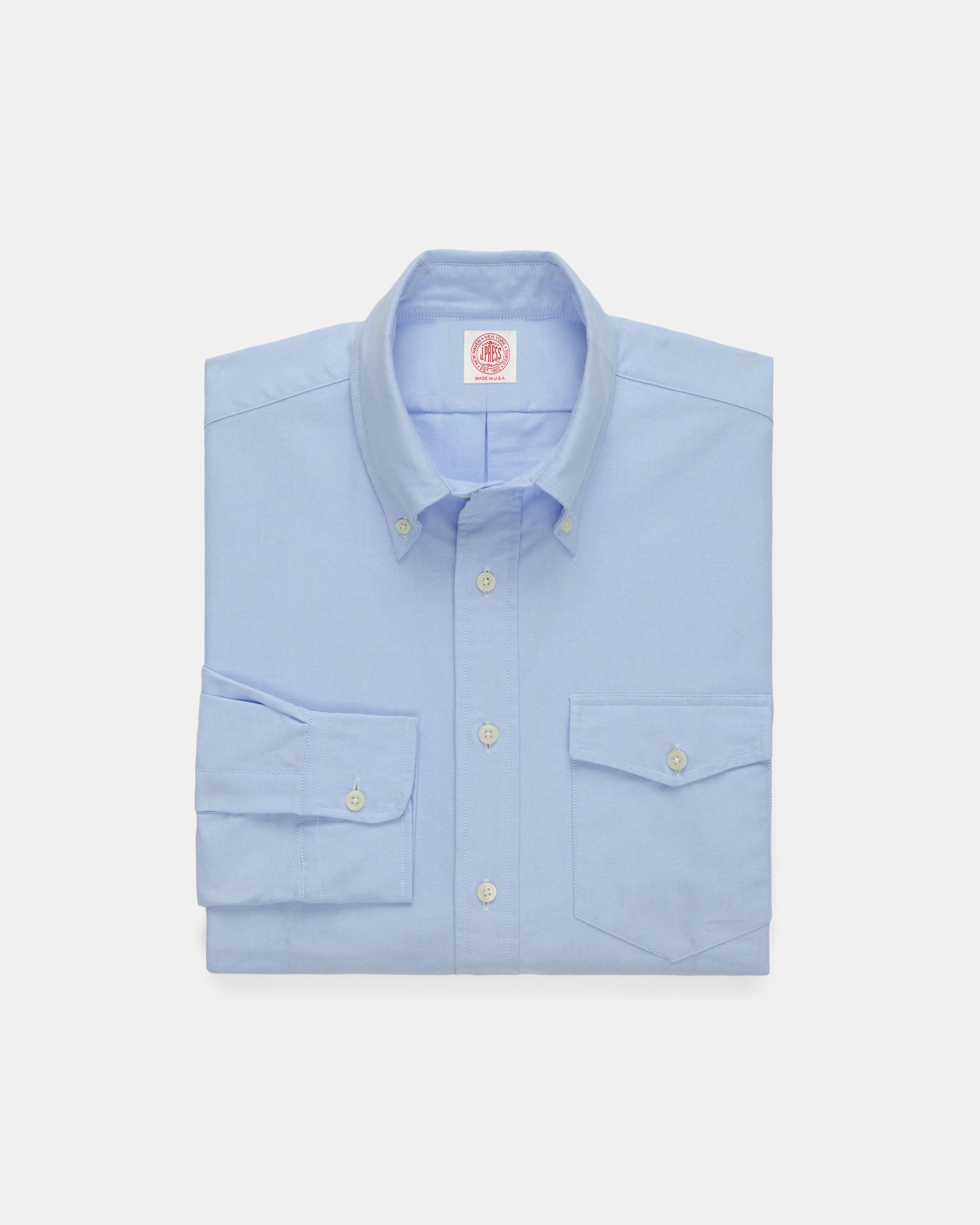 Made-in-USA Flap Pocket Blue Oxford Cloth Button Down Shirt - Regular Fit Casual Hangout