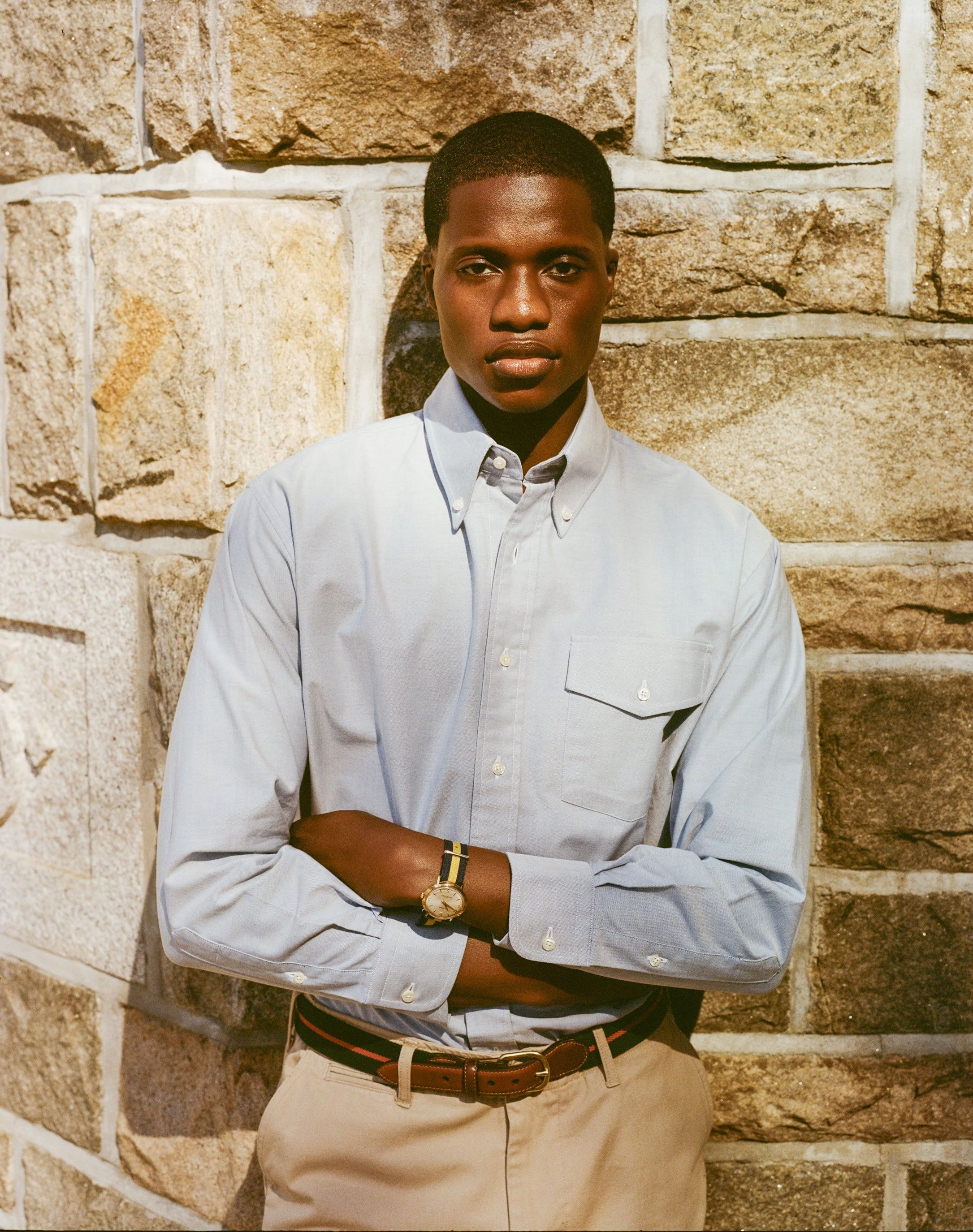 Stylish Design Minimalist fashion Made-in-USA Flap Pocket Blue Oxford Cloth Button Down Shirt - Regular Fit